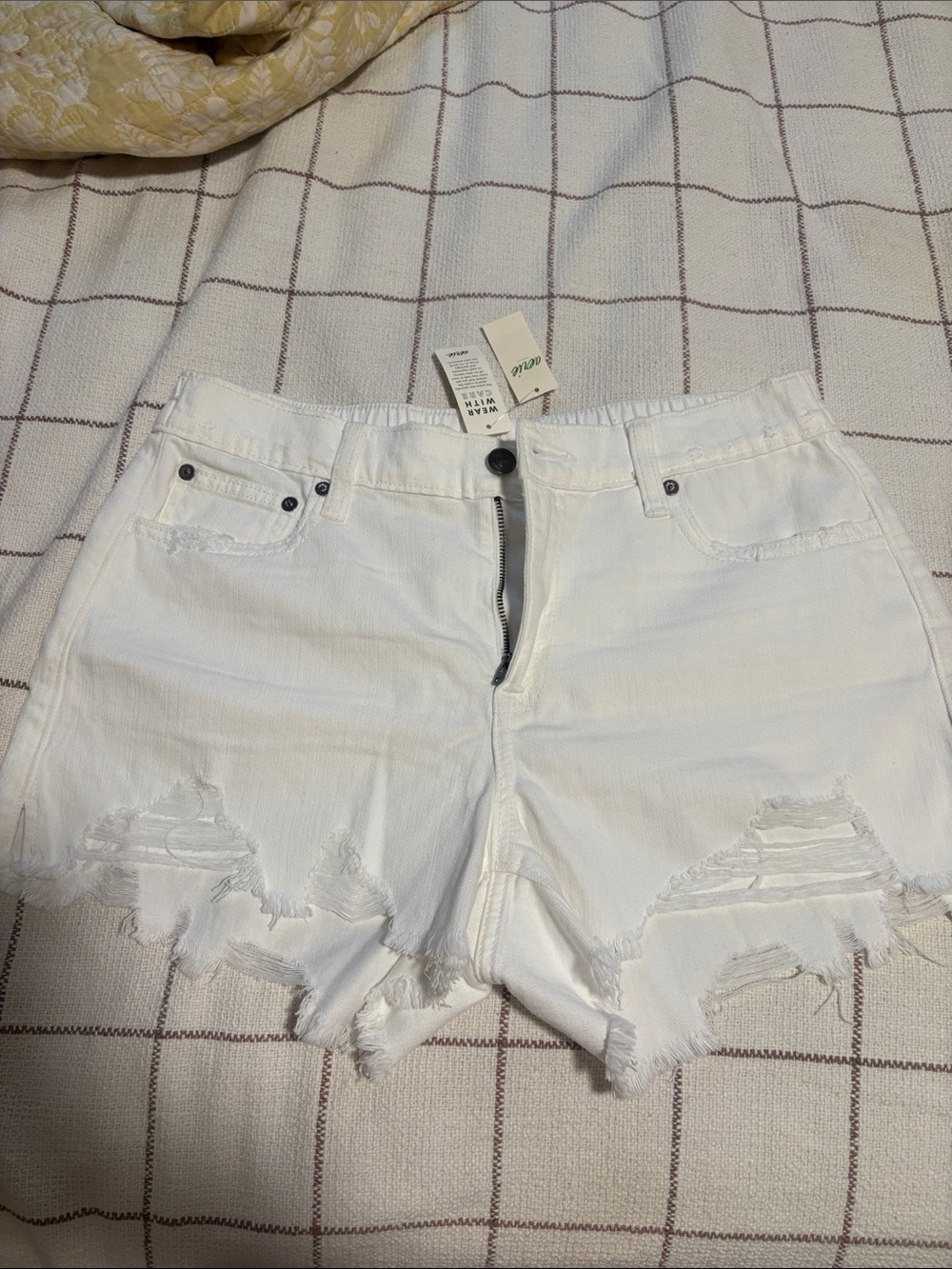 aerie White Distressed High-Rise Denim Shorts